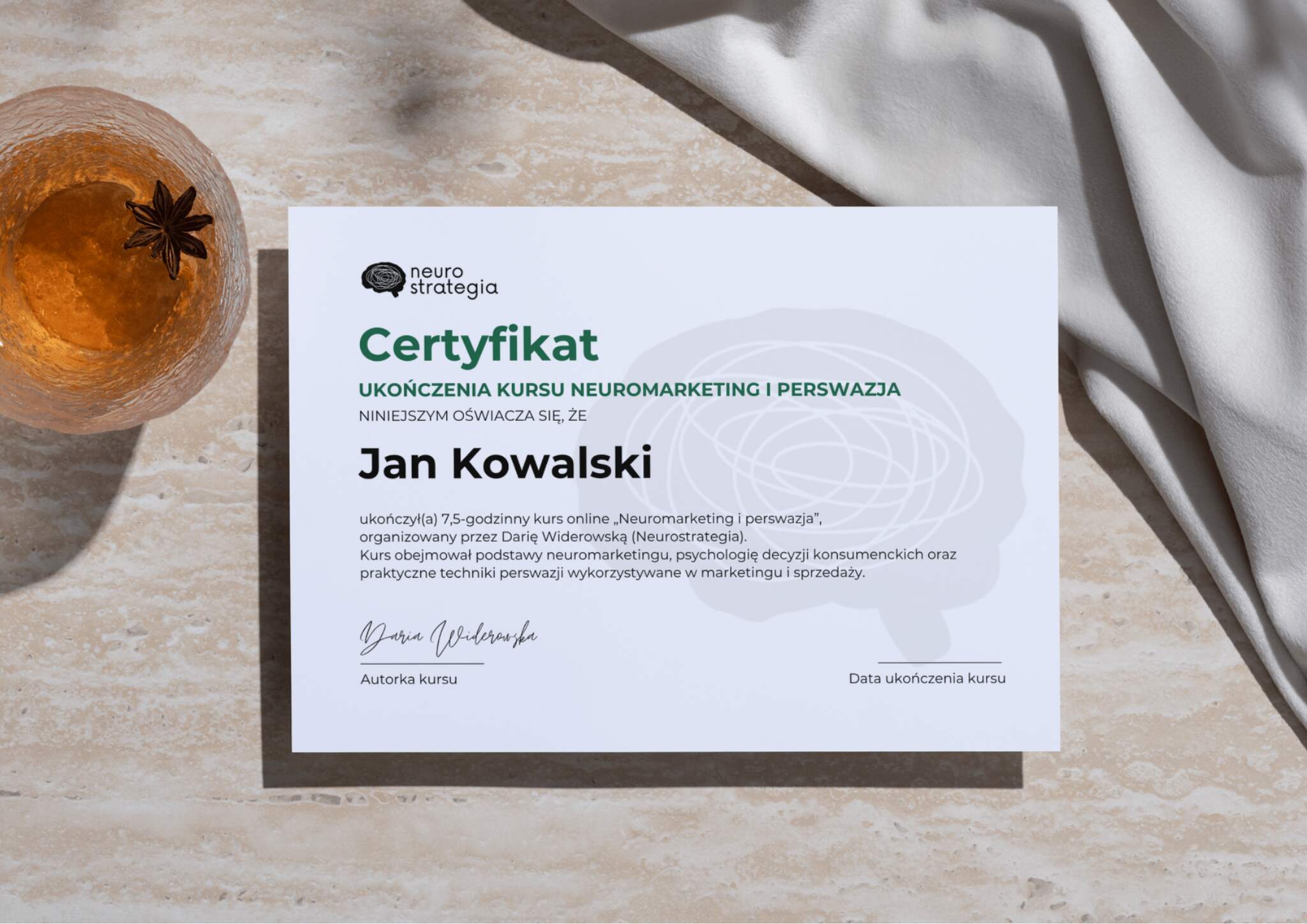 Certyfikat ukończenia kursu neuromarketingowego